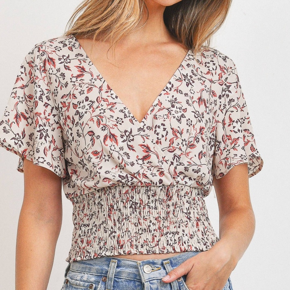 NWT Floral Print Flutter Sleeve Tie Back Top - Picture 5 of 5
